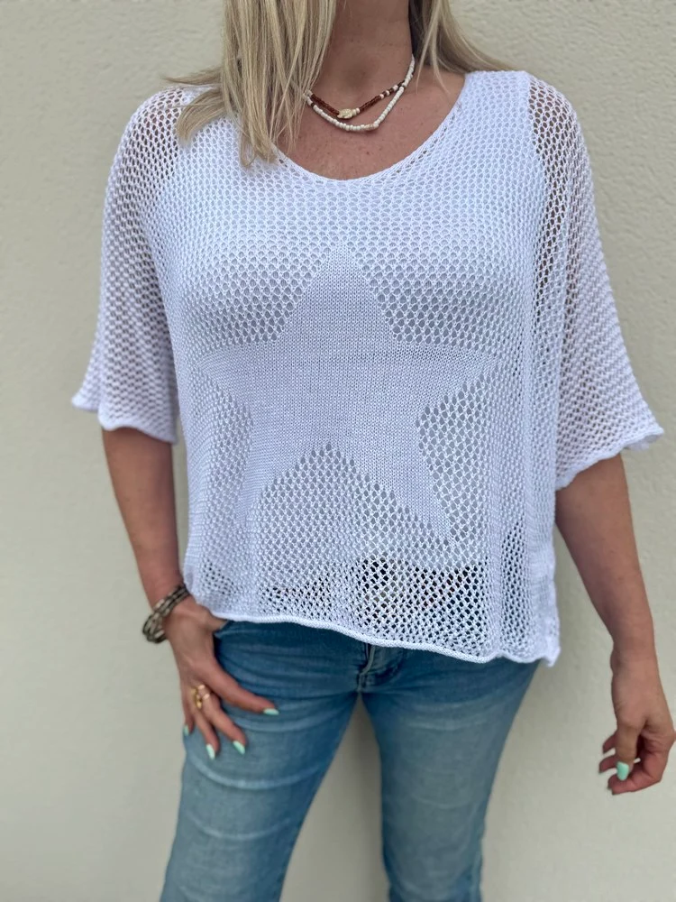 Pull ajouré Etoile blanc