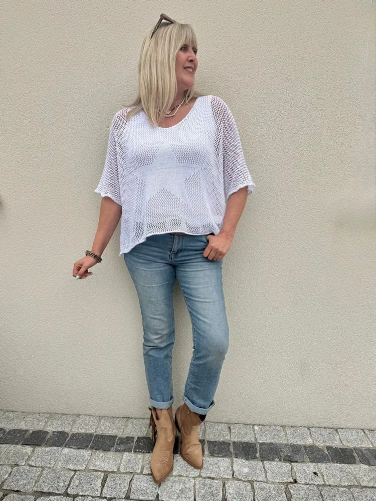 Pull ajouré Etoile blanc