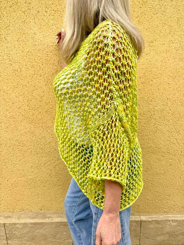 Pull ajouré Aurélio vert anis/jaune