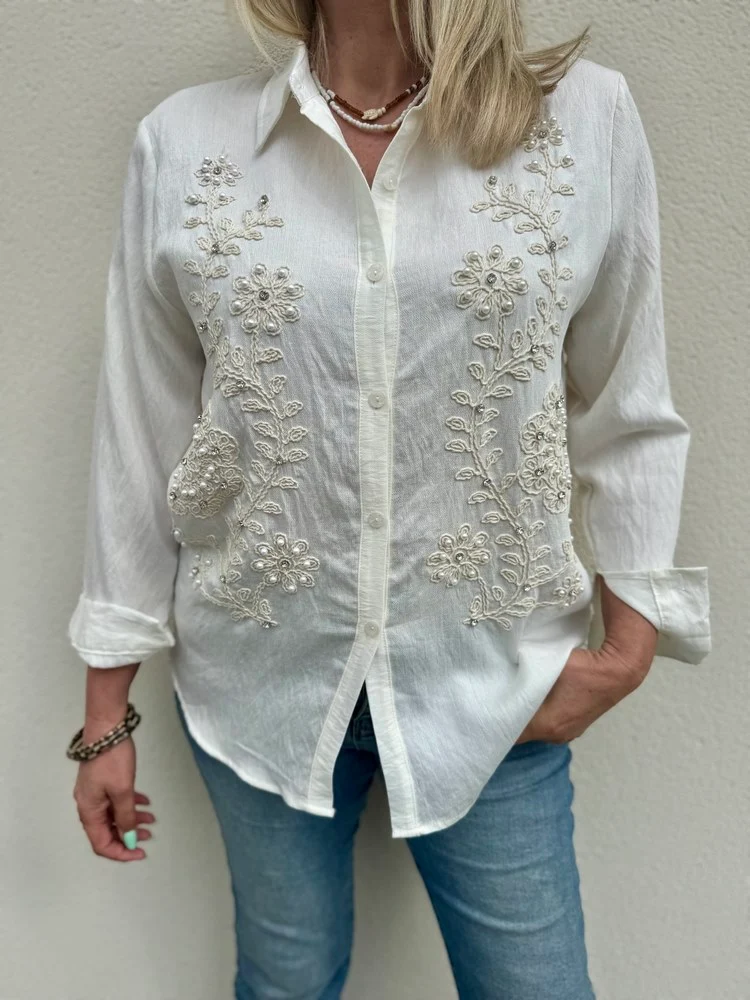 Chemise brodée Ambre crème
