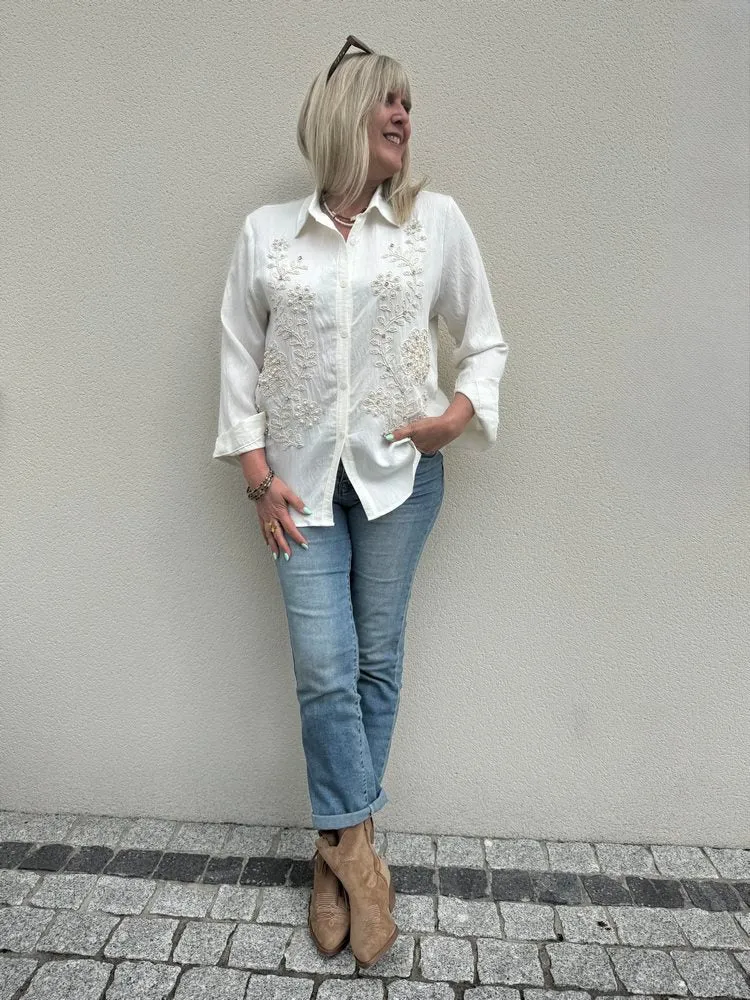 Chemise brodée Ambre crème