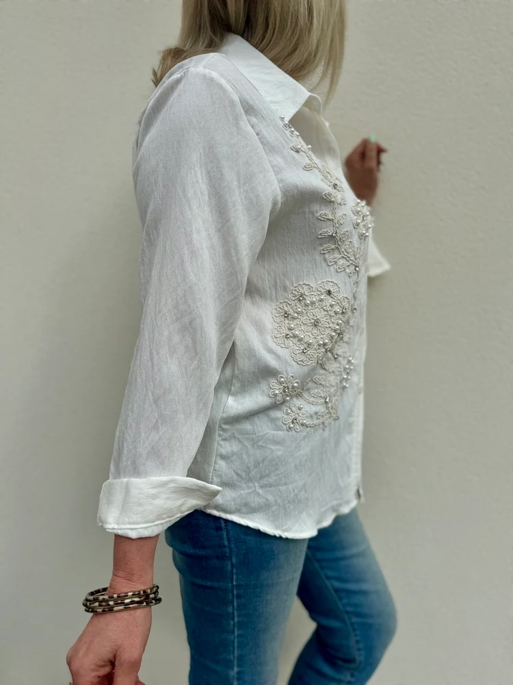 Chemise brodée Ambre crème