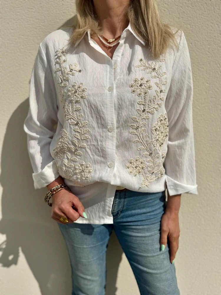 Chemise brodée Ambre blanc