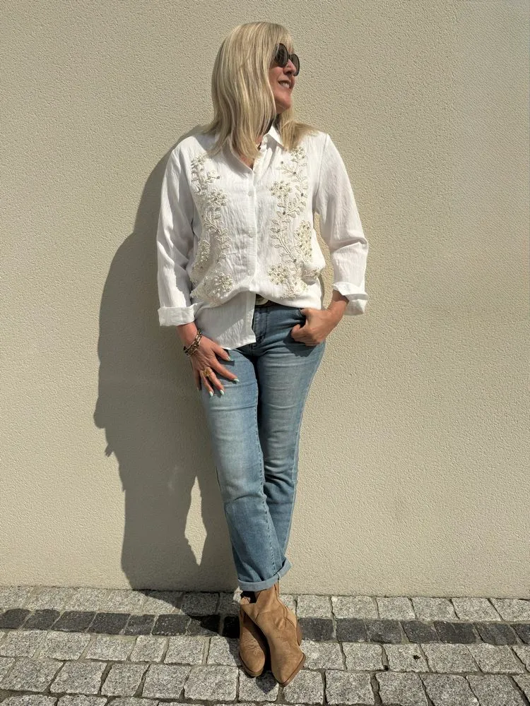 Chemise brodée Ambre blanc