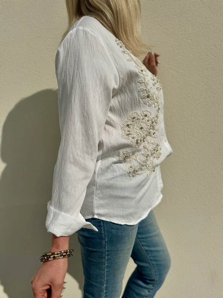 Chemise brodée Ambre blanc