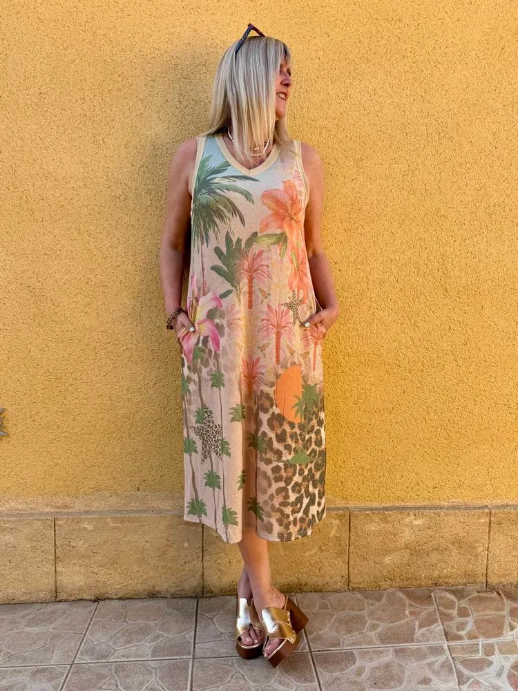 Robe Eva imprimée Palmiers