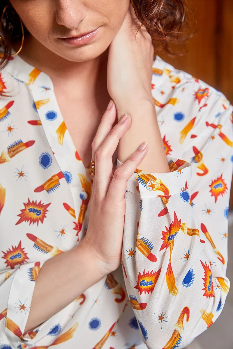 Blouse Lumineuse en soie Rocket Lipstick Blanc