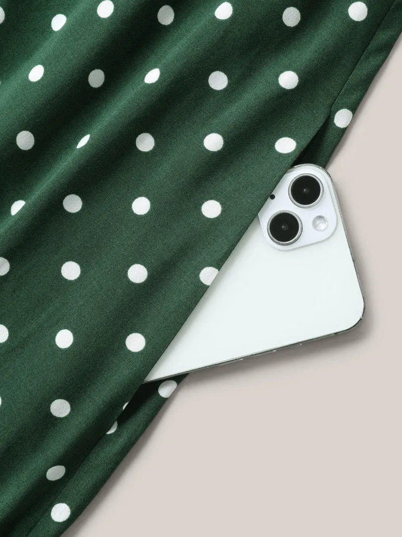 Polka Dots Halter Neck Belted Midi Dress