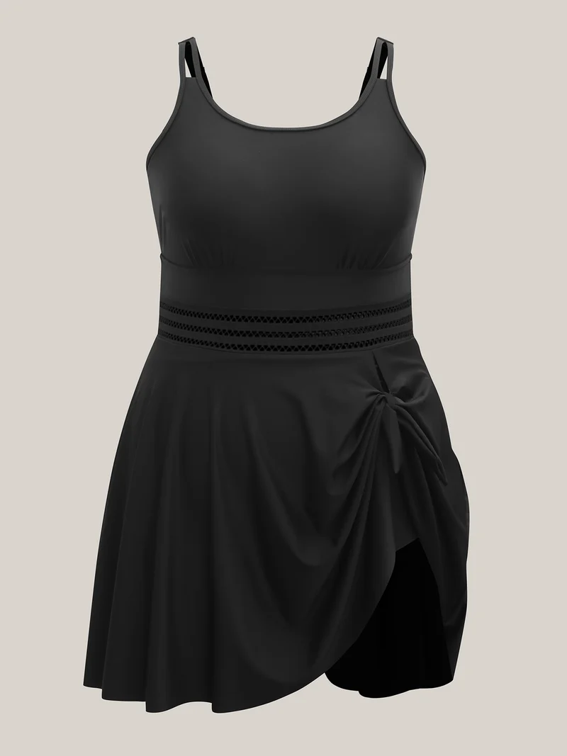Anti-Float Ties Webbed Split Hem Swim Dress