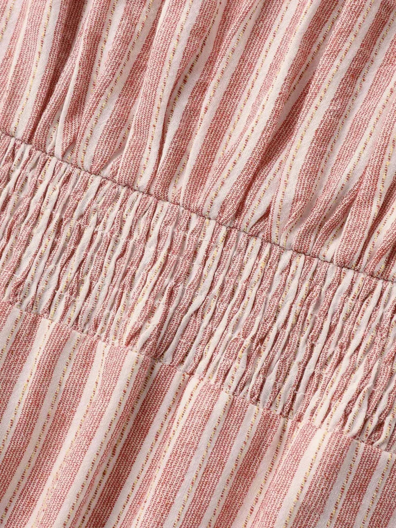 Stripe Print Shirred Waist Midi Dress