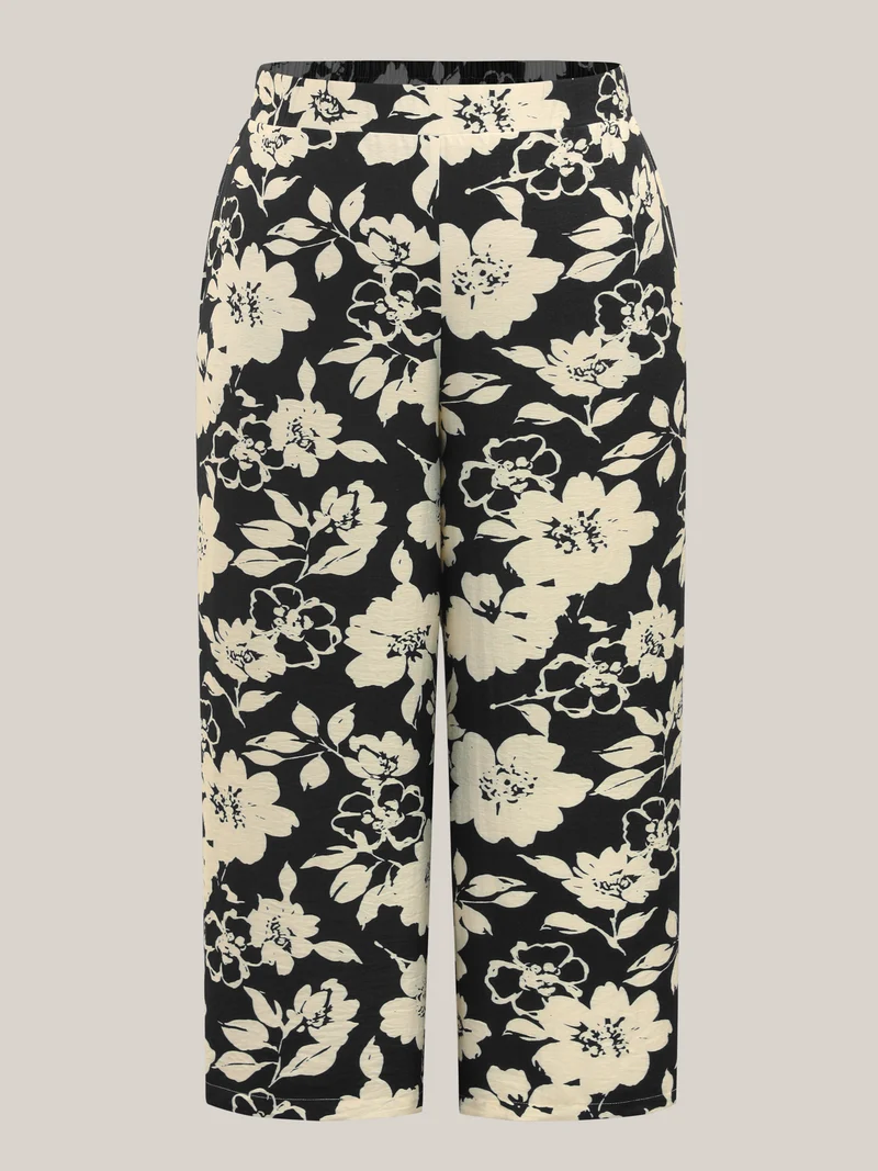 Floral Print Pull-On Wide-Leg Pants