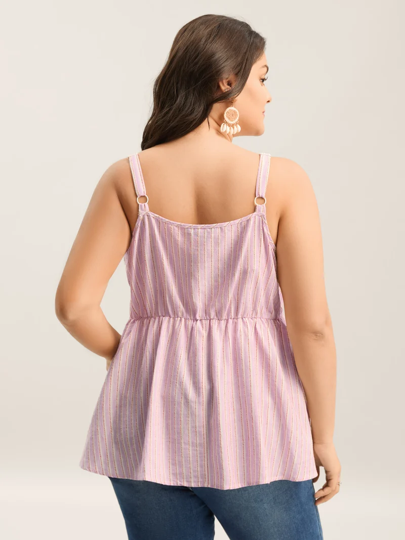 Cotton Stripes Neck Ties Ruched Tank Top