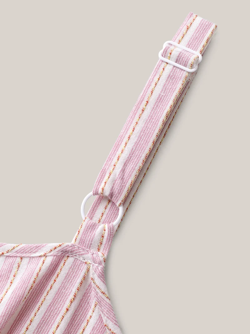 Cotton Stripes Neck Ties Ruched Tank Top