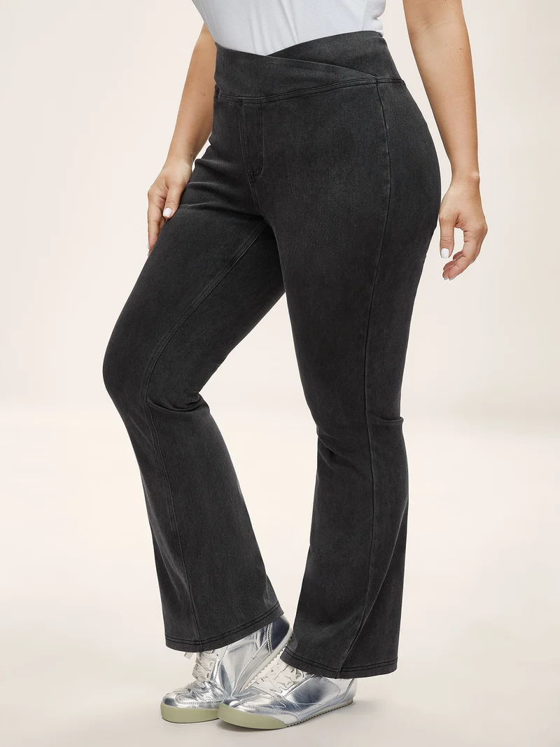 Overlap Waist Stretchy Knit Bootcut Jeans