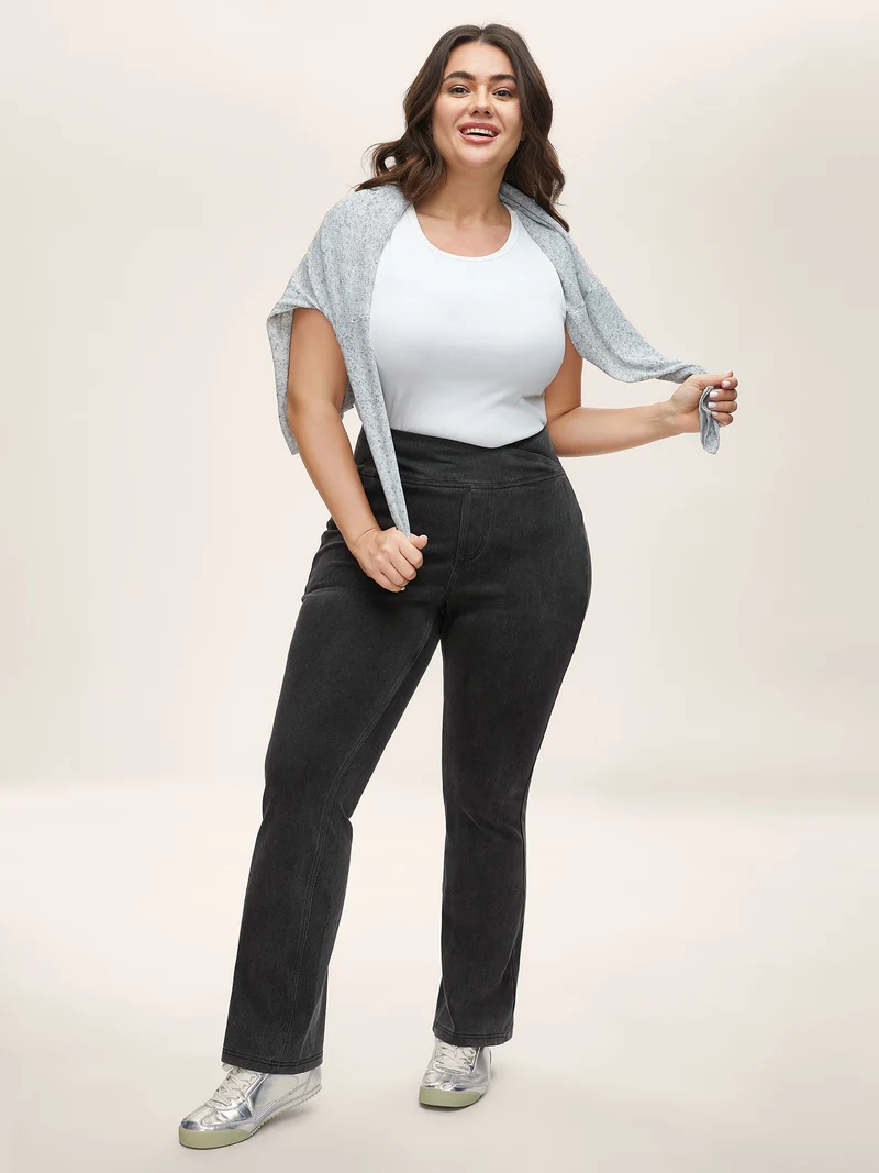 Overlap Waist Stretchy Knit Bootcut Jeans