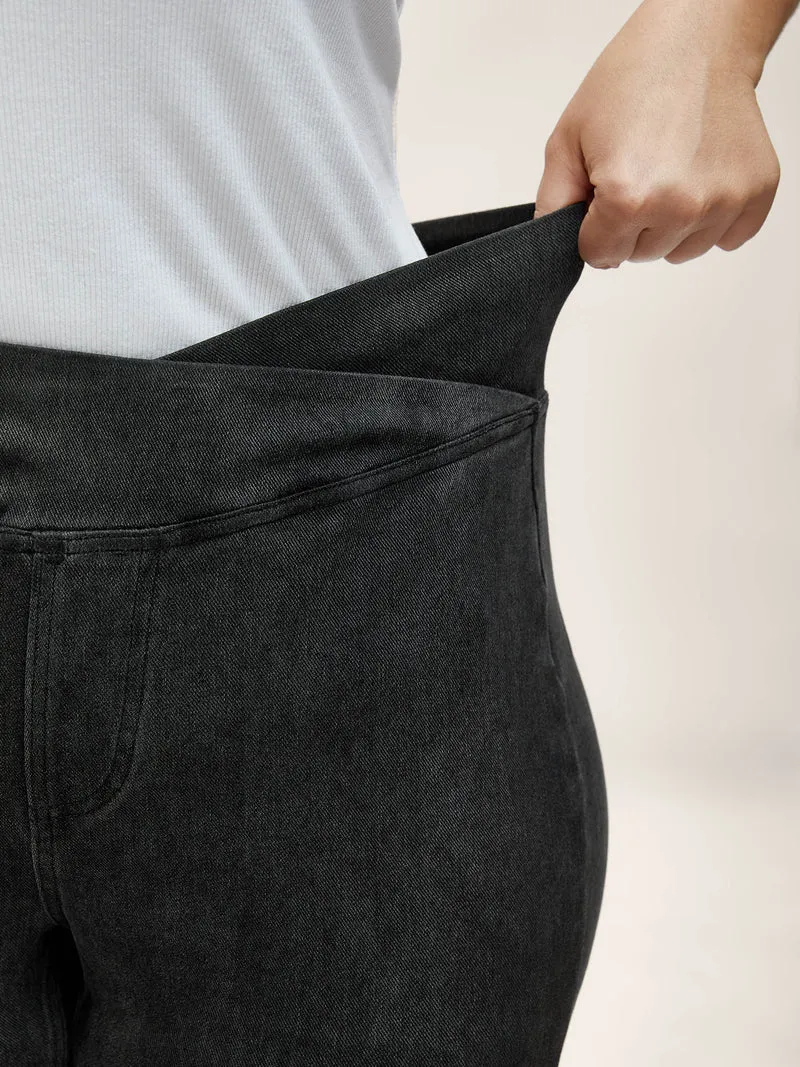 Overlap Waist Stretchy Knit Bootcut Jeans
