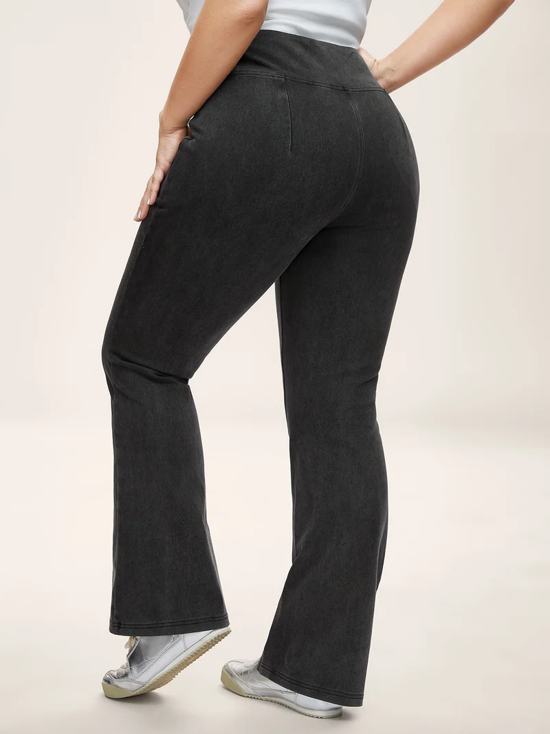 Overlap Waist Stretchy Knit Bootcut Jeans