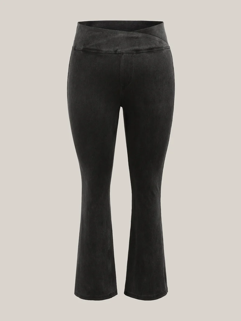 Overlap Waist Stretchy Knit Bootcut Jeans