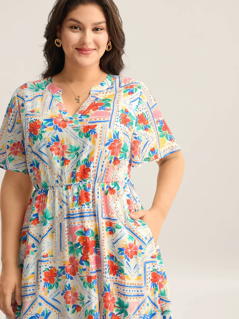 Floral Collage Print Pockets Midi Dress