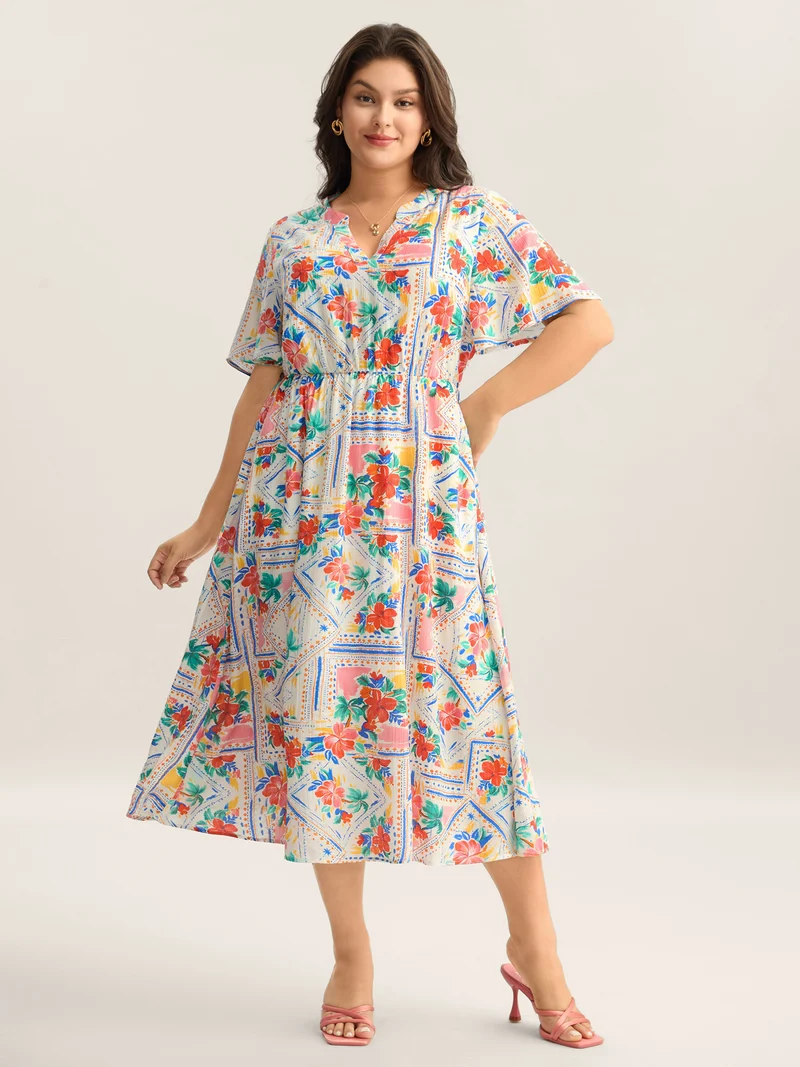 Floral Collage Print Pockets Midi Dress
