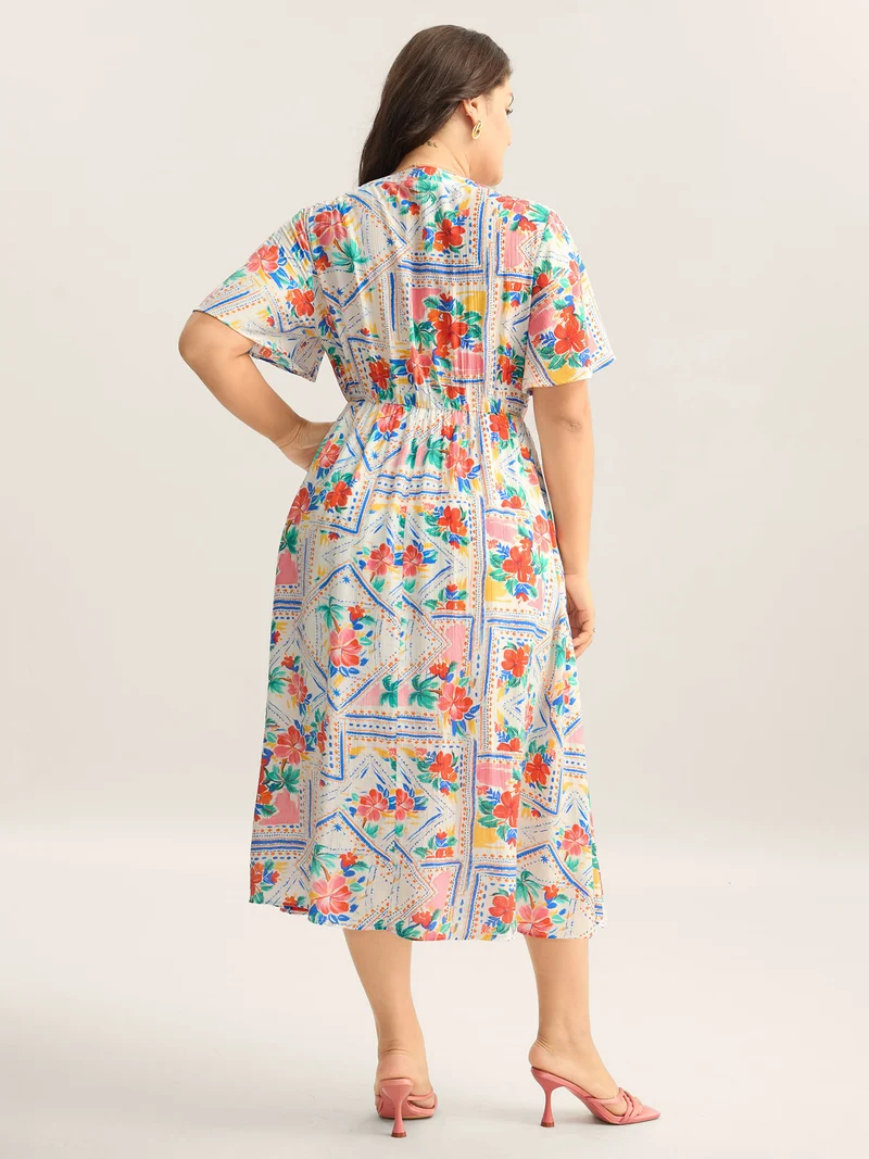 Floral Collage Print Pockets Midi Dress