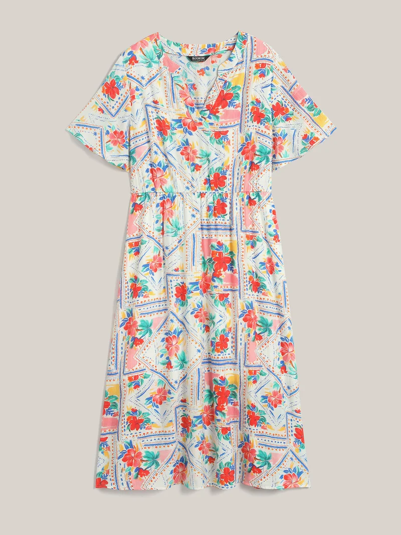 Floral Collage Print Pockets Midi Dress