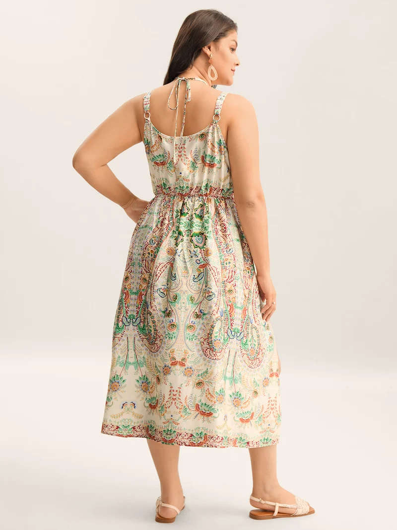 Paisley Print Halter Neck A-Line Midi Dress