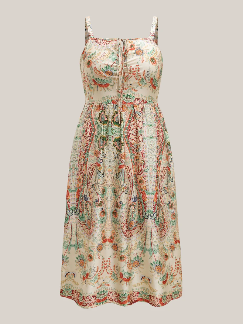 Paisley Print Halter Neck A-Line Midi Dress