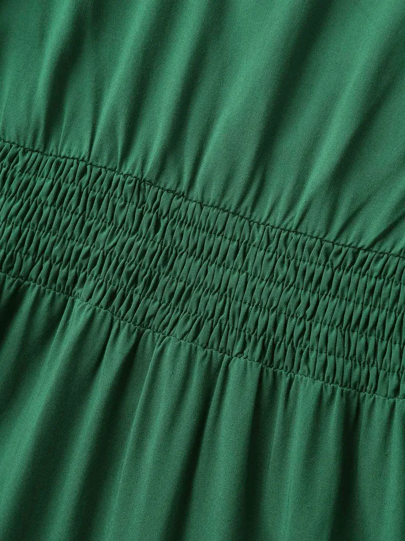 Rayon Keyhole Pockets Solid Milkmaid Dress