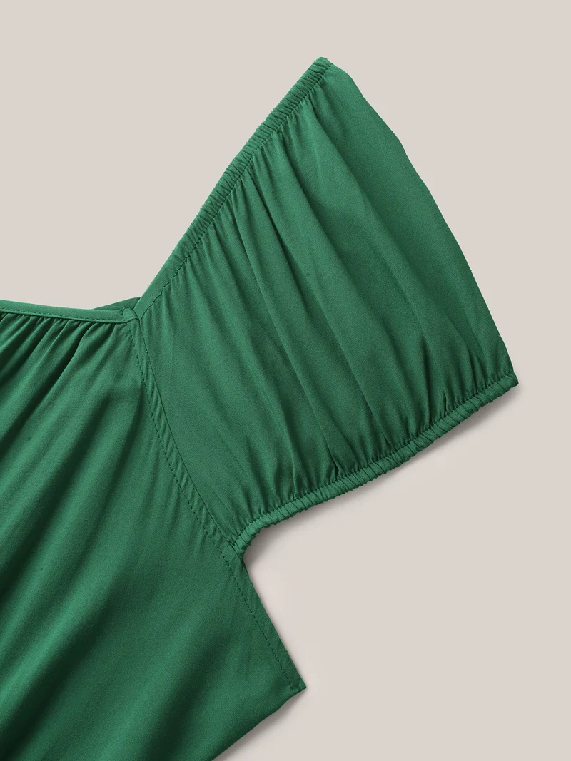 Rayon Keyhole Pockets Solid Milkmaid Dress