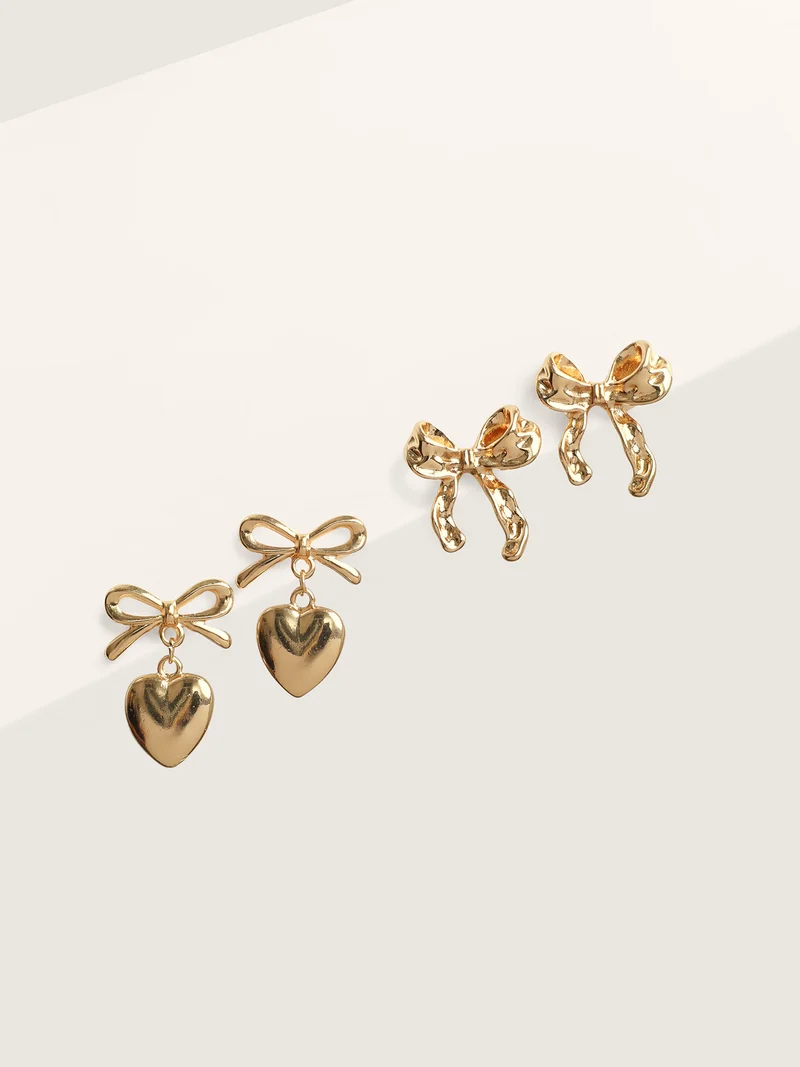 Blushing Bows and Hearts Stud Earrings