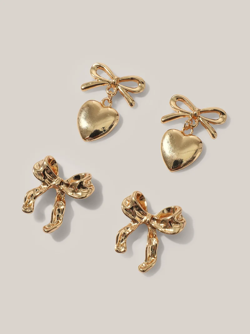 Blushing Bows and Hearts Stud Earrings
