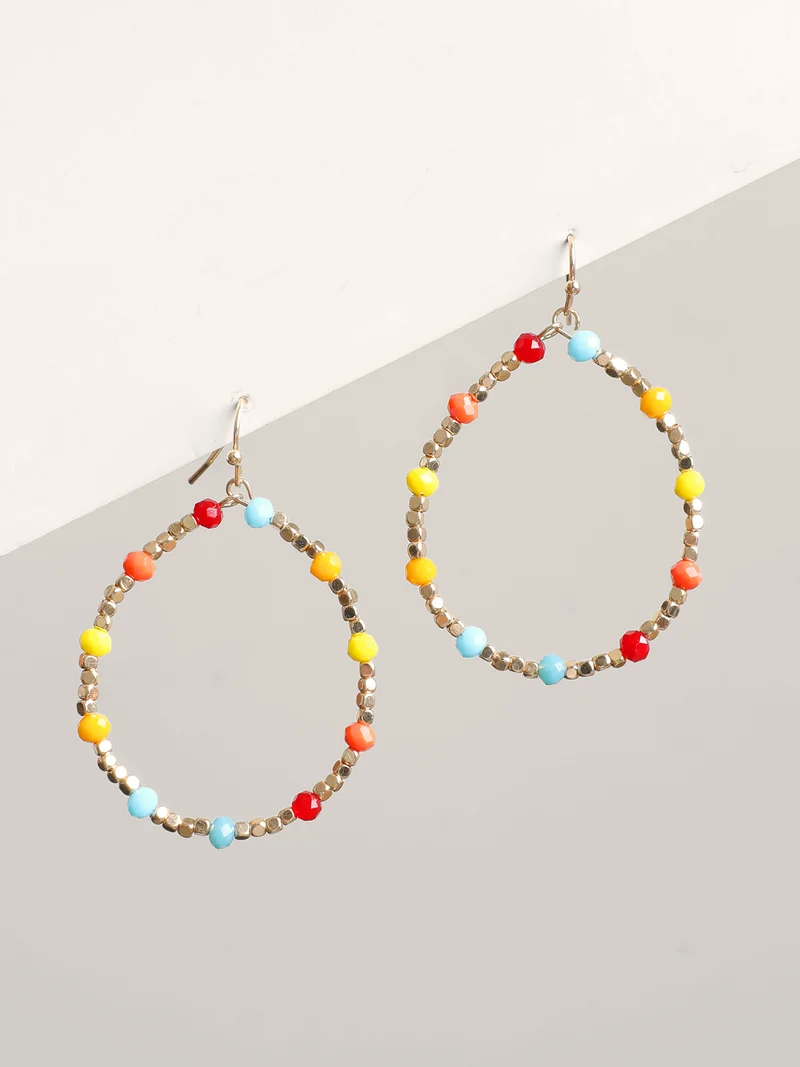Colorful Beaded Hoop Earrings