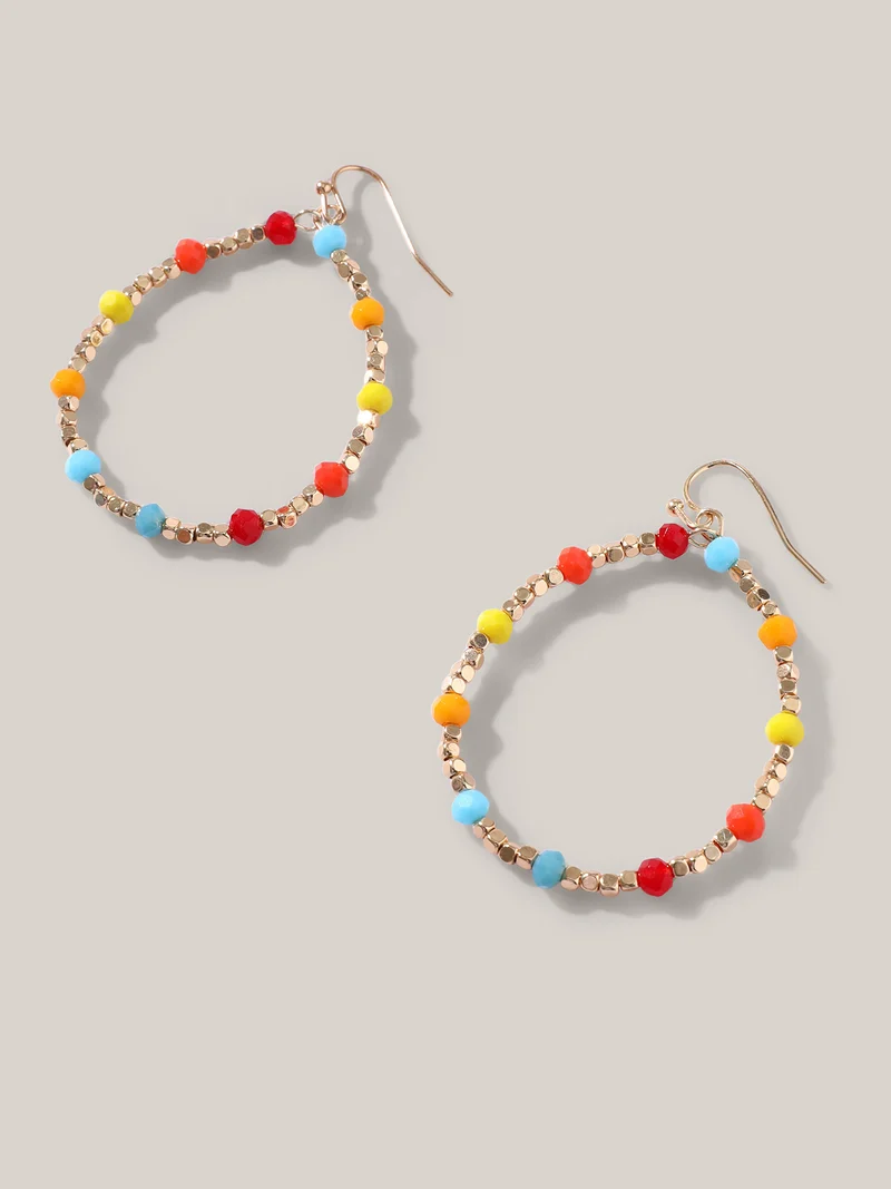 Colorful Beaded Hoop Earrings