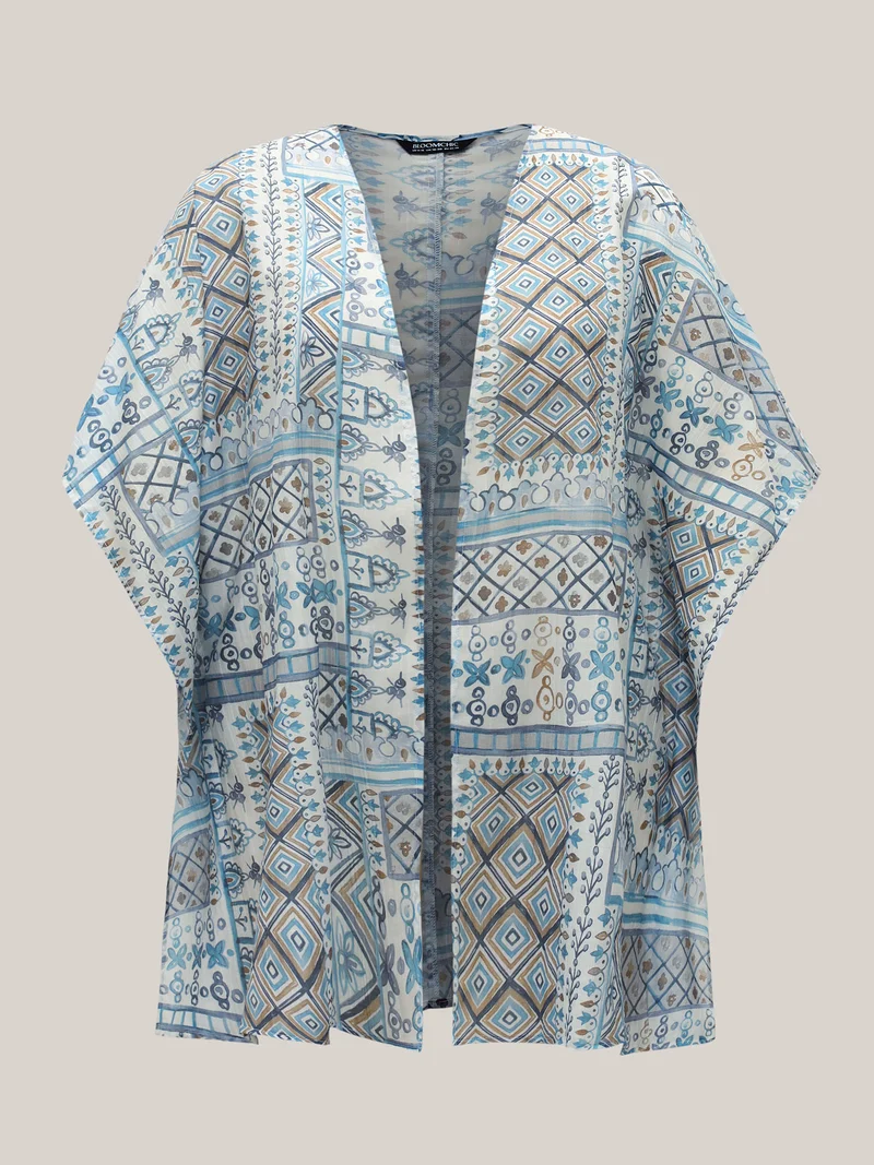 Abstract Print Flowy Sleeve Kimono