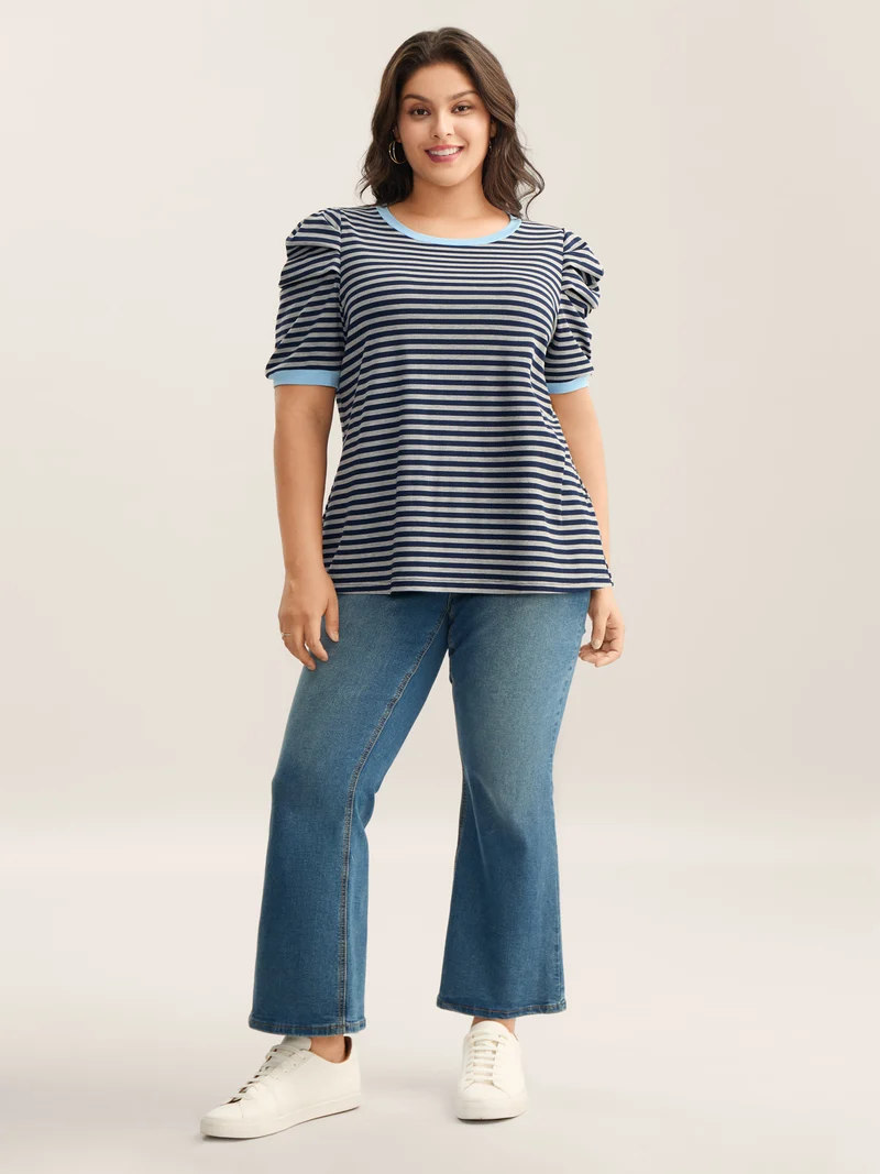 Textured Stripes Color Contrast T-Shirt