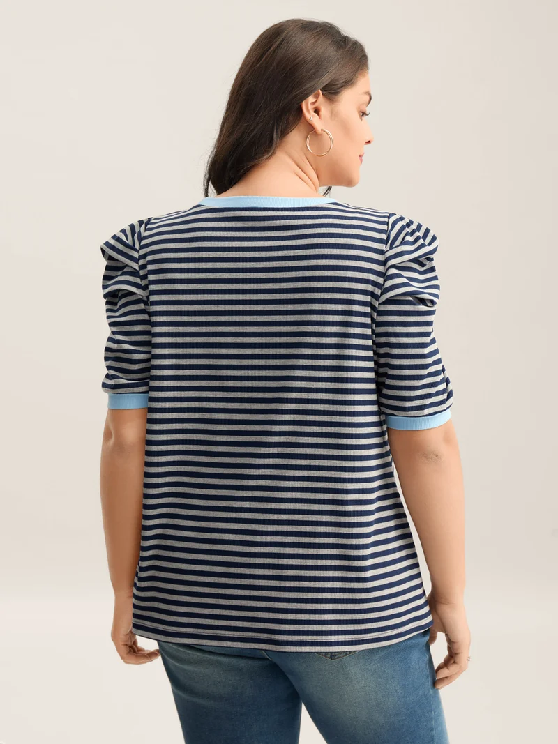 Textured Stripes Color Contrast T-Shirt