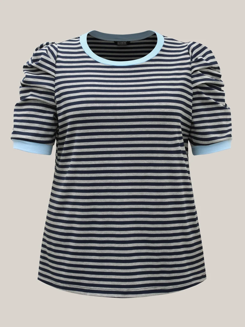 Textured Stripes Color Contrast T-Shirt