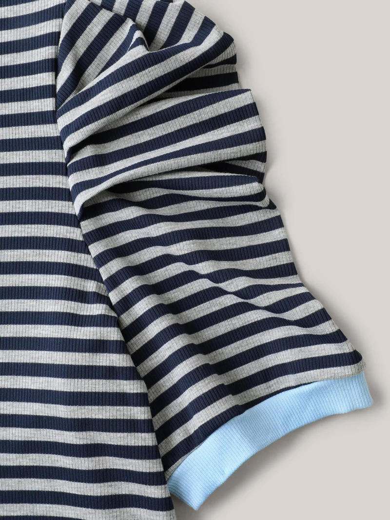 Textured Stripes Color Contrast T-Shirt