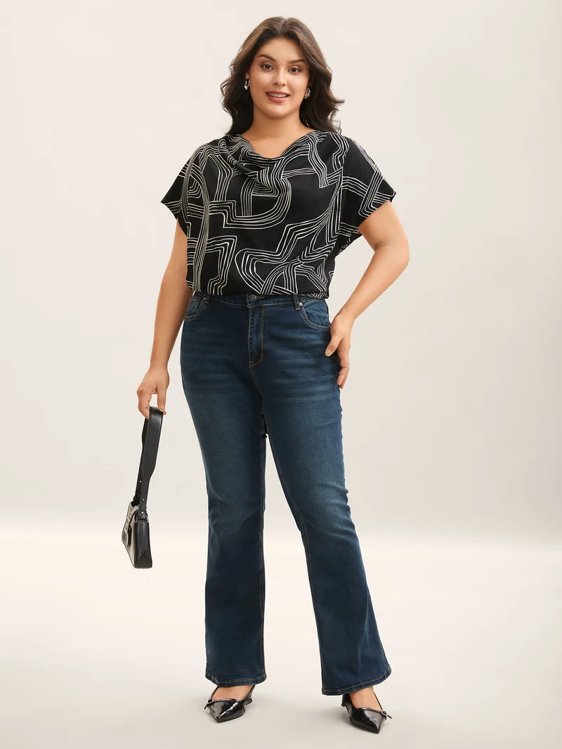 Abstract Print Cowl Neck Blouse