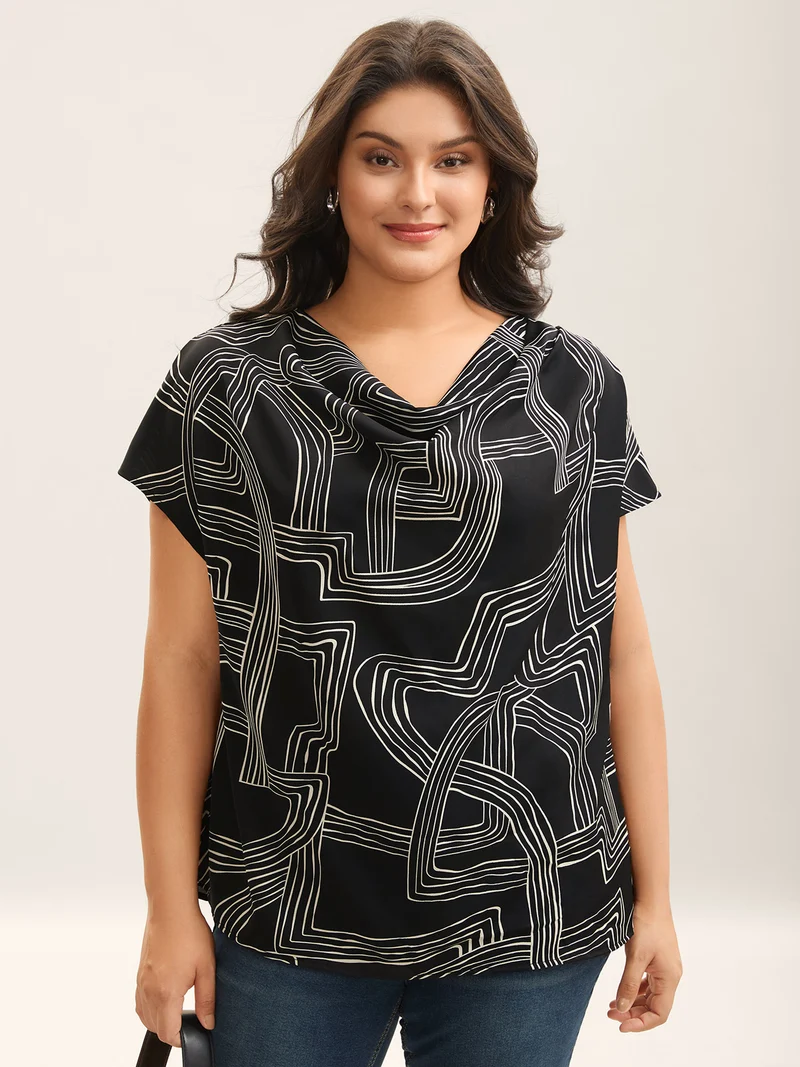 Abstract Print Cowl Neck Blouse