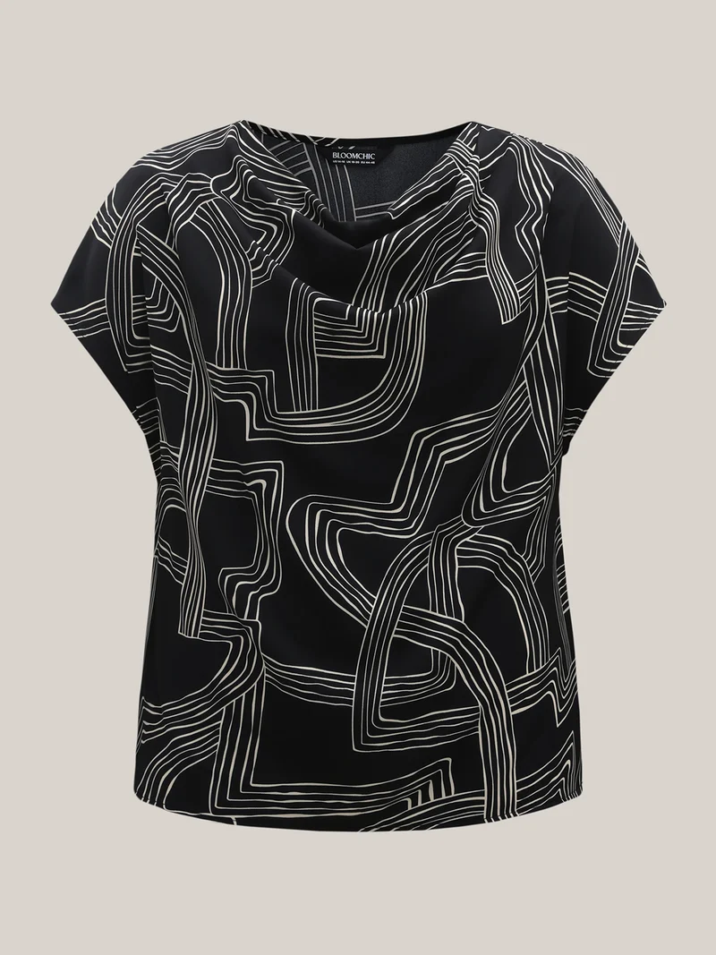 Abstract Print Cowl Neck Blouse