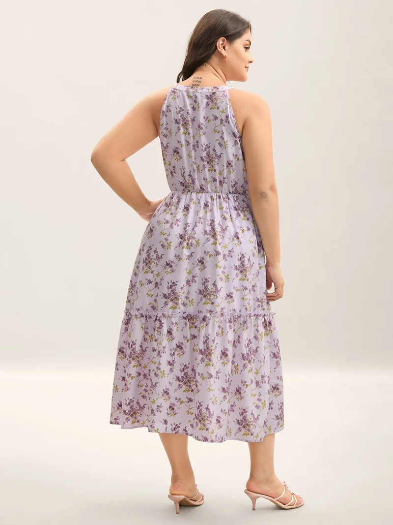 Ditsy Floral Print Pleated Tiered Maxi Dress
