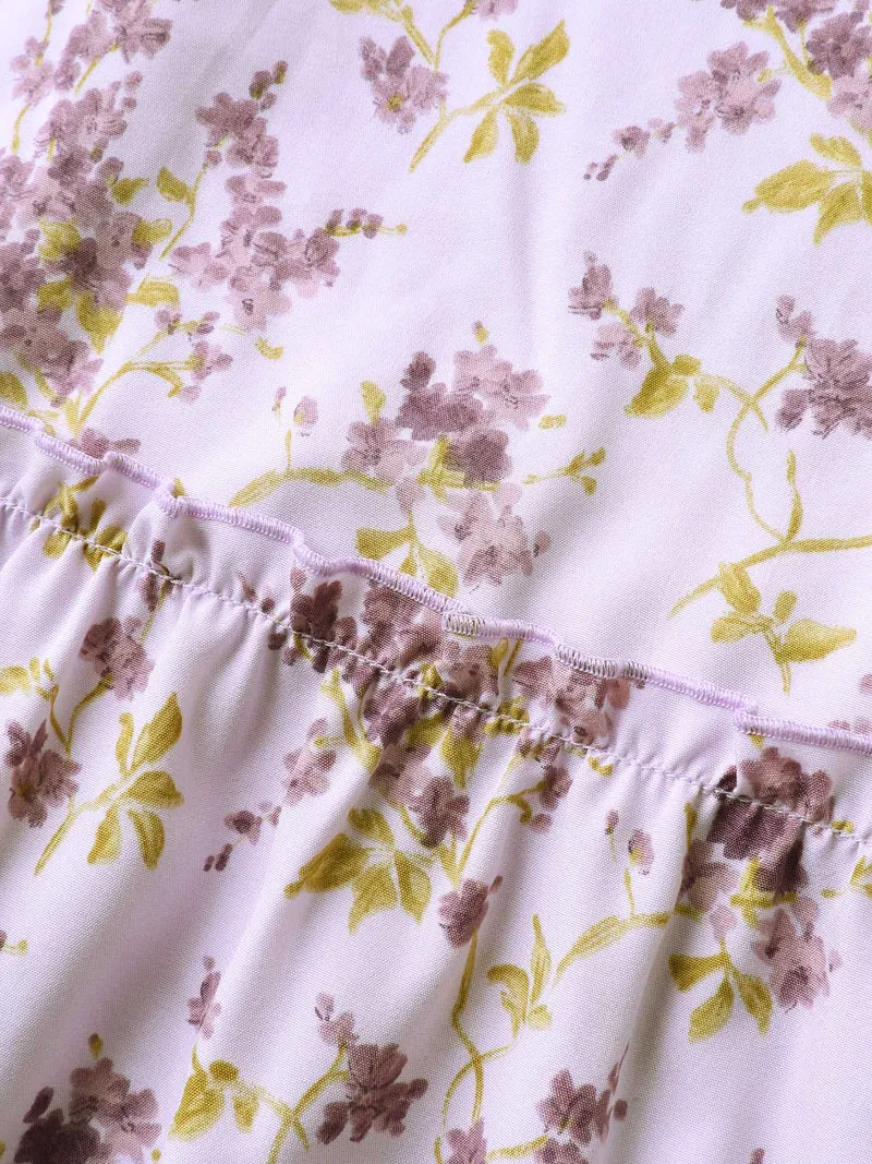 Ditsy Floral Print Pleated Tiered Maxi Dress