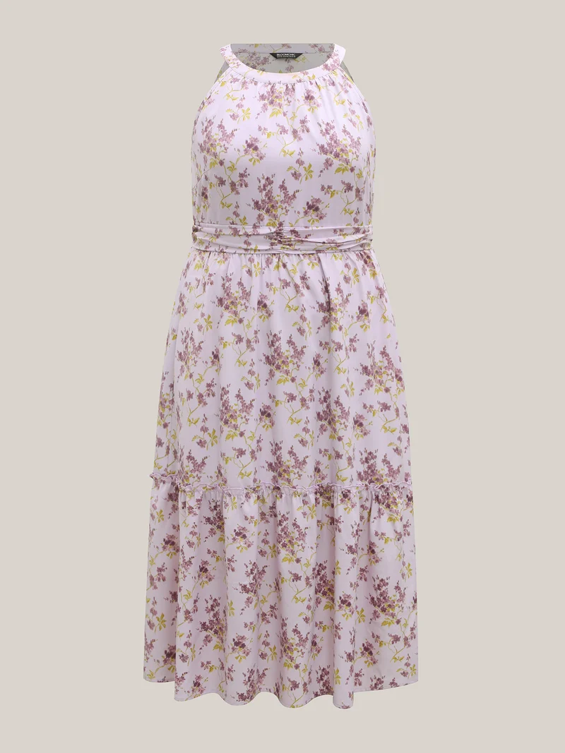 Ditsy Floral Print Pleated Tiered Maxi Dress