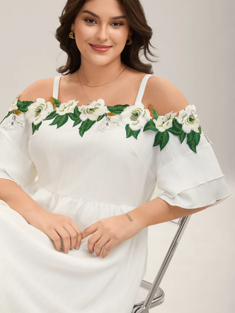 Floral Lace Off-Shoulder Adjustable Midi Dress