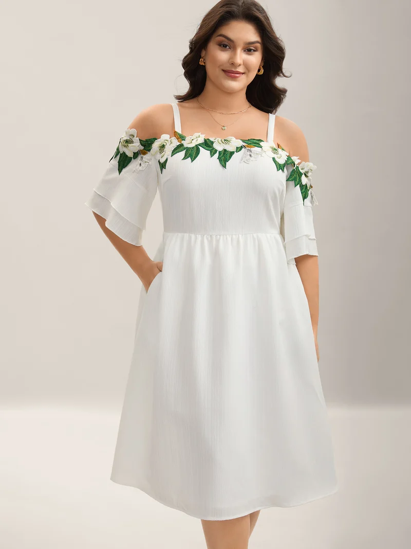 Floral Lace Off-Shoulder Adjustable Midi Dress