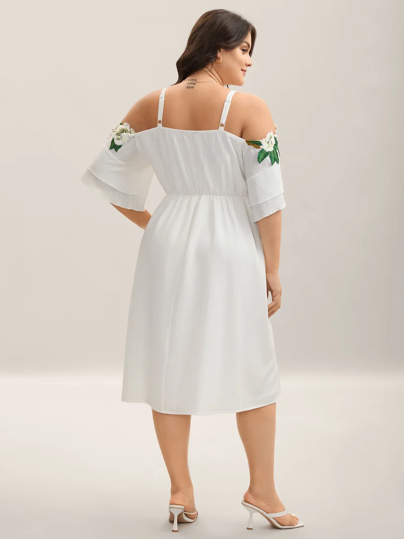 Floral Lace Off-Shoulder Adjustable Midi Dress