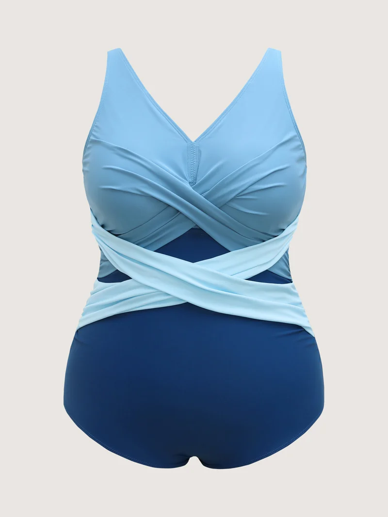Color-Block Twist Front One-Piece Swimsuit