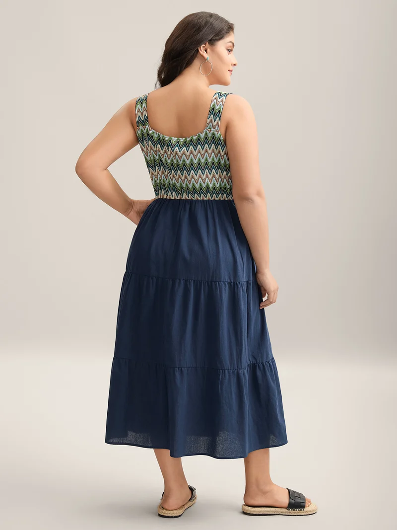 Cotton Crochet Stretchy Waist Pockets Midi Dress
